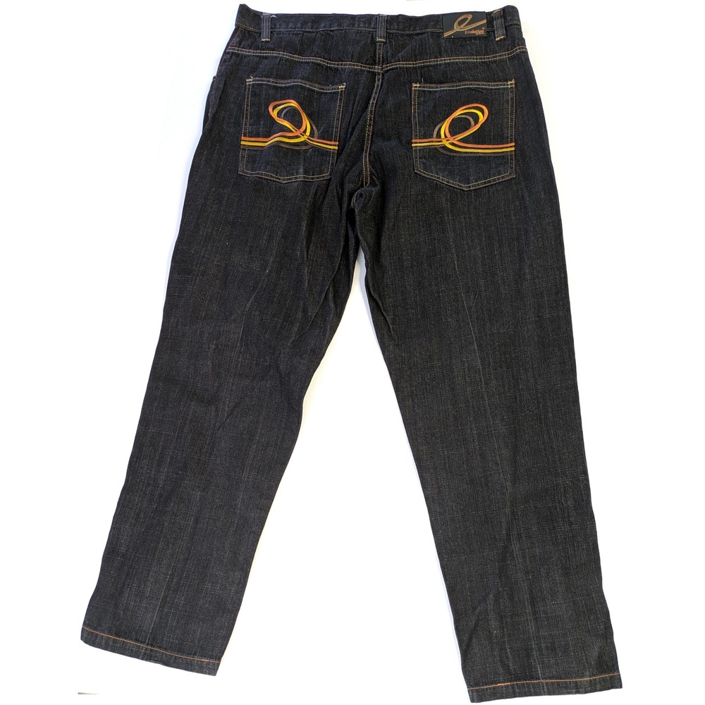Evolution In Design Mens Baggy Jeans Dark Wash Embroidered Logo 44x34 Y2K Street